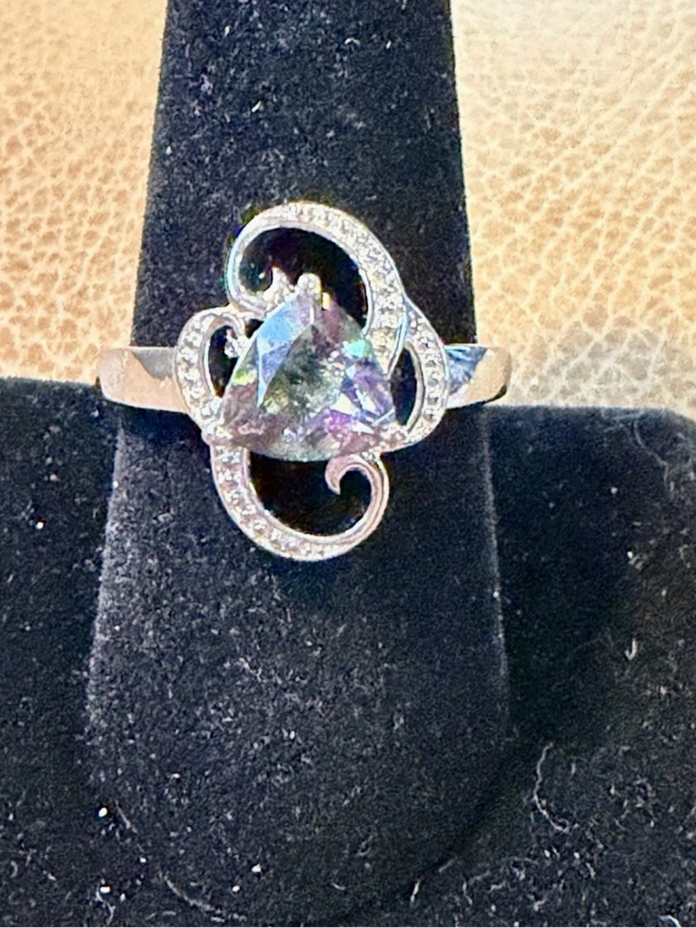 Mystic Topaz Swirl Halo Ring in Iridescent Green-Purple